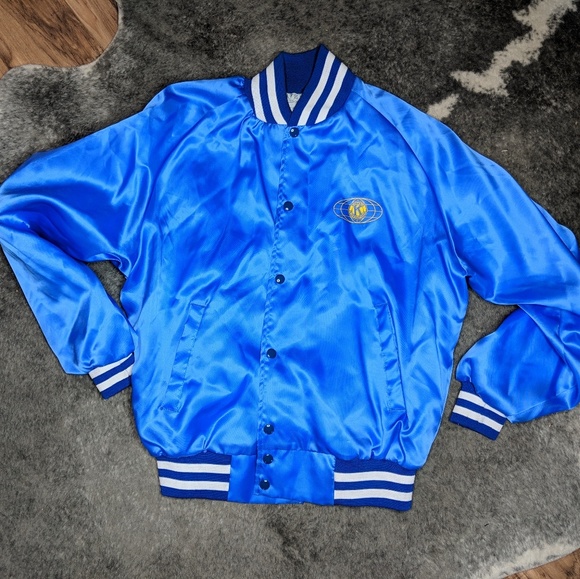 Vintage Other - Vintage 1980 Kiwanis Royal Blue Satin Bomber